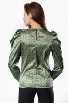 İroni Kadın Yeşil Fiyonklu Saten Bluz 3007-1350 - 2