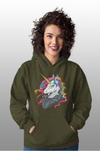 Angemiel Wear Cool Unicorn Yeşil Kadın Kapüşonlu Sweatshirt Çanta Kombin - 2