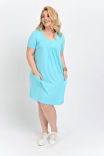 Big Free Kadın Açık Mavi Cepli Yarım Kol Örme Elbise TB19YB111711 - 2