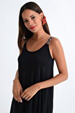 Cool & Sexy Kadın Siyah Asimetrik Askılı Elbise HT3042 - 2