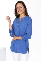 Patiska Kadın Mavi Önü Düğmeli Gömlek Bluz 4013 - 2