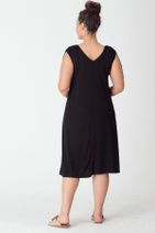 Şans Kadın Siyah Ön Baskılı Omuz Bağcikli V Yaka Kolsuz Viskon Uzun Elbise 65N11499 - 3