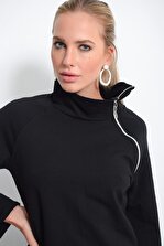 Cool & Sexy Kadın Siyah Fermuarlı Sweatshirt Yİ1629 - 4