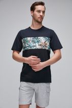 GRIMELANGE CAMERON Lacivert Yuvarlak Yakalı Yaprak Orman Tropik Baskılı T-Shirt - 5