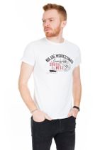 Buratti Erkek Beyaz Ön Beden Baskılı Bisiklet Yaka Pamuklu T Shirt 54145 - 1