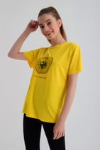 b-fit Kadın Kısa Kollu Baskılı T-shirt Wormie Elma Kurdu - Sarı - 3