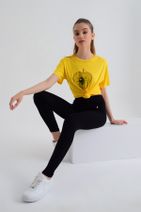 b-fit Kadın Kısa Kollu Baskılı T-shirt Wormie Elma Kurdu - Sarı - 7