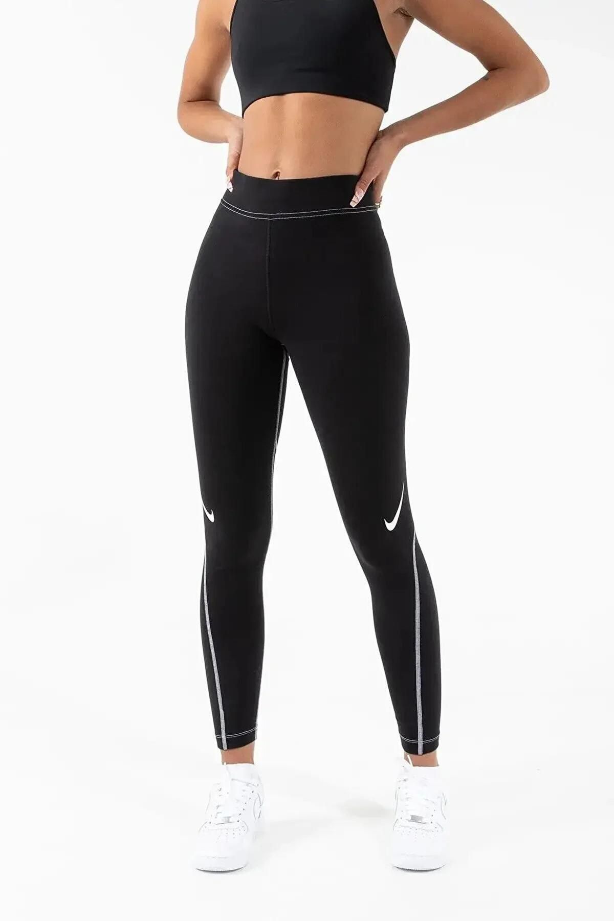 Nike Sportswear Leggins Swoosh 7/8 Lengthening Black Cotton Women's Sports  Leggings - Trendyol