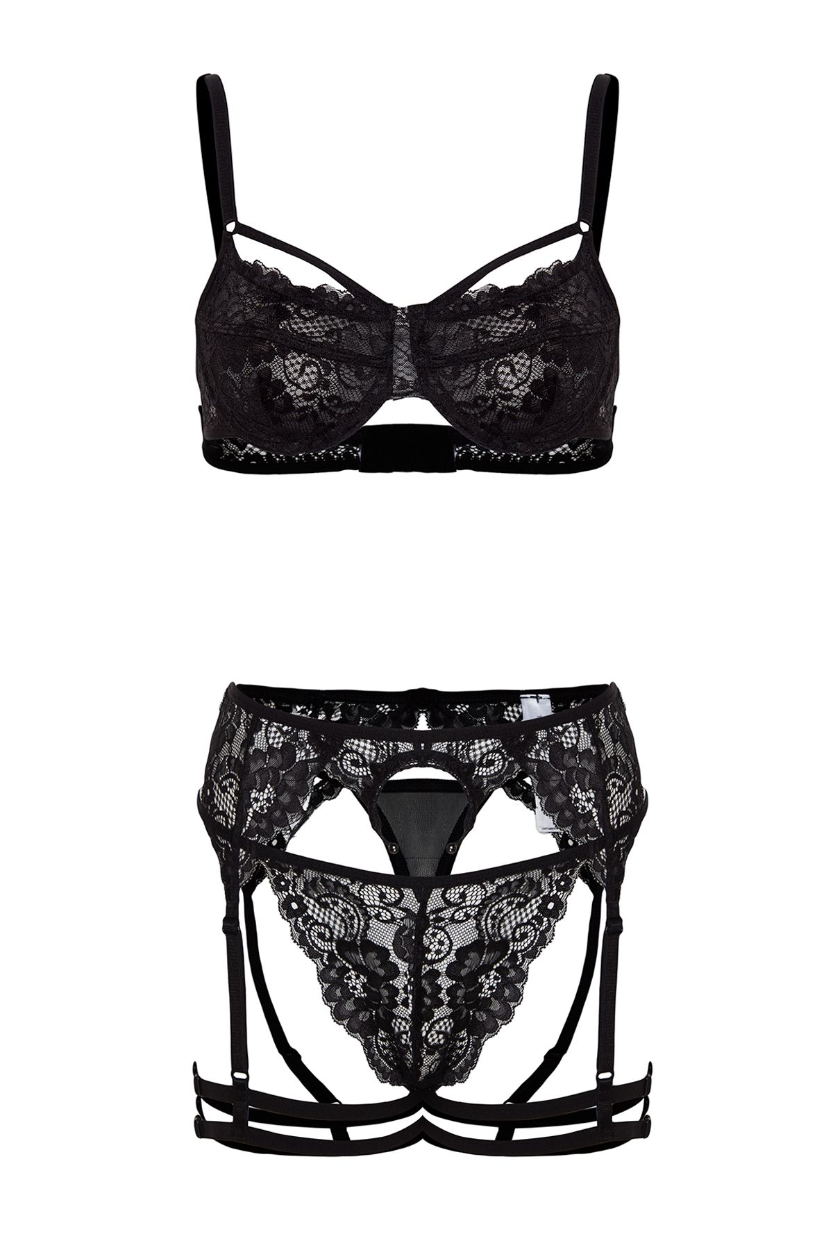 Trendyol Collection Black Lace Underwire Cupless Underwear Set