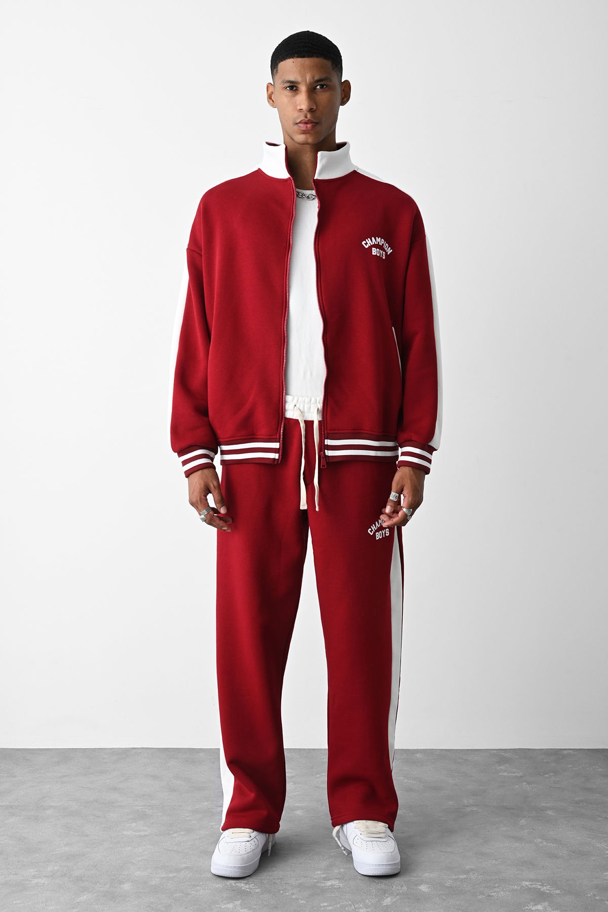 Champion logo stripe tracksuit discount