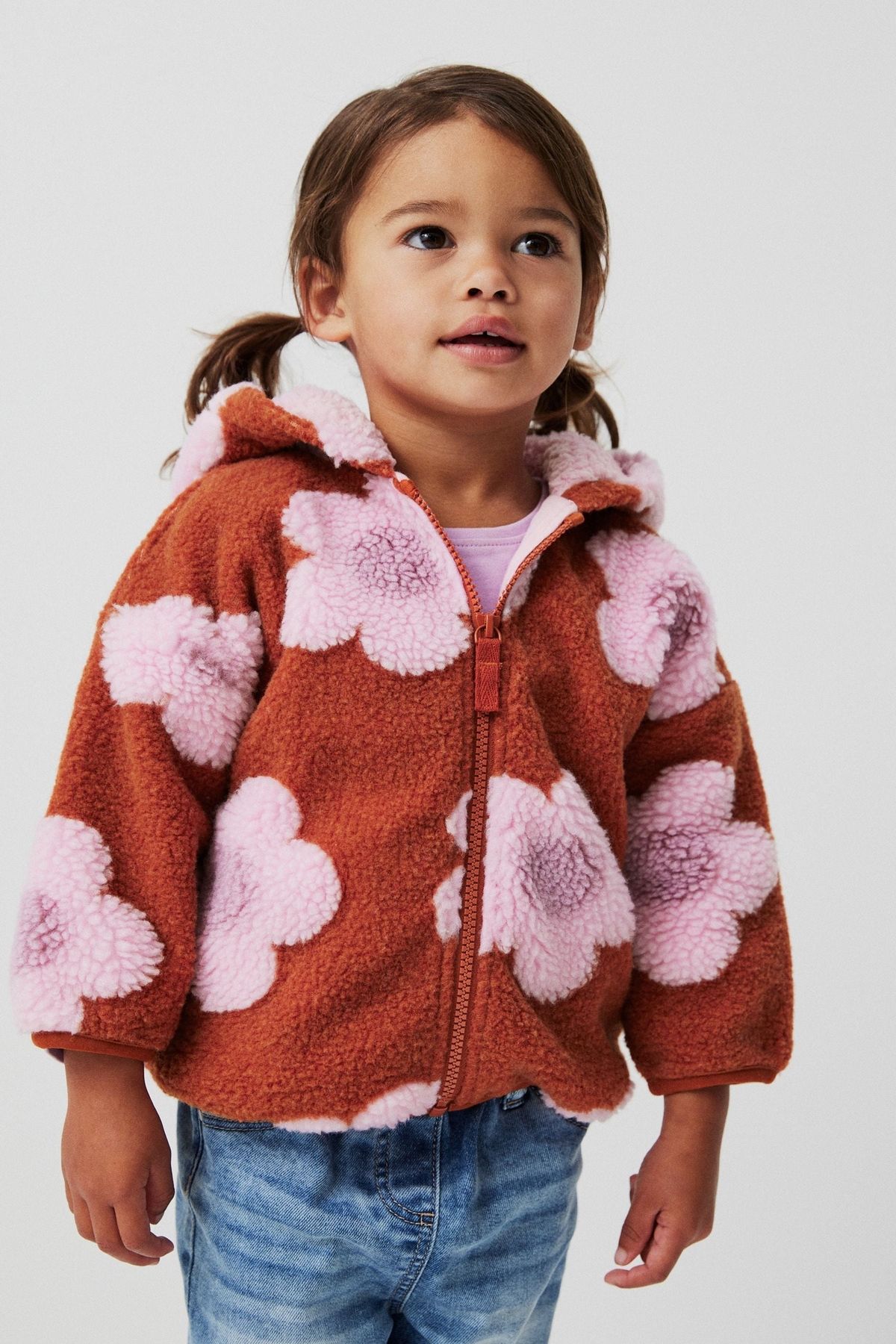 Next Baby Rust Colored Floral Borg Zipper Jacket Coat Trendyol