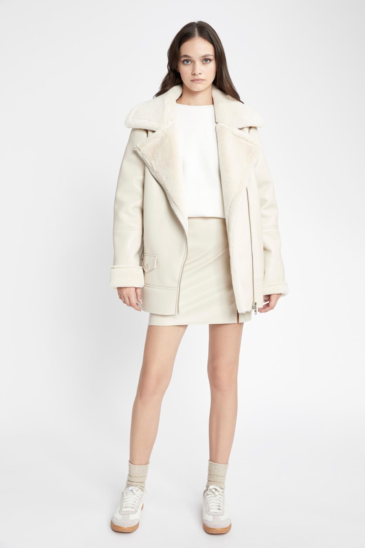 Faux fur lined outlet suede coat