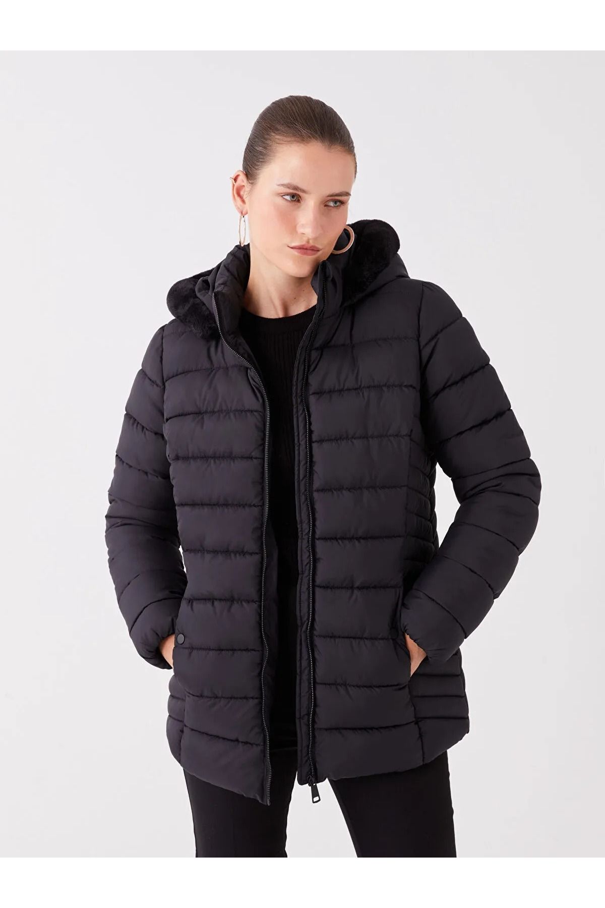 Plain black puffer jacket women's new arrivals
