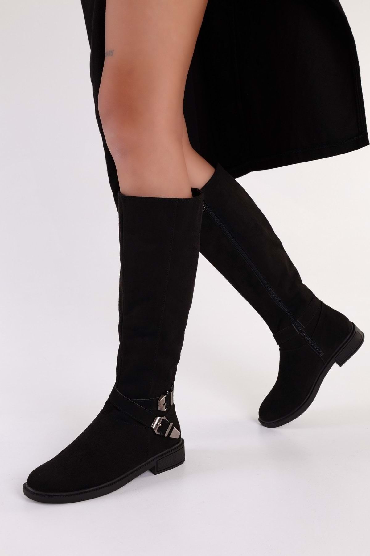 Black suede flat boots womens top