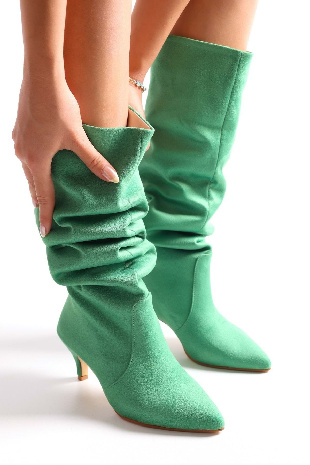 Green suede cheap boots women's