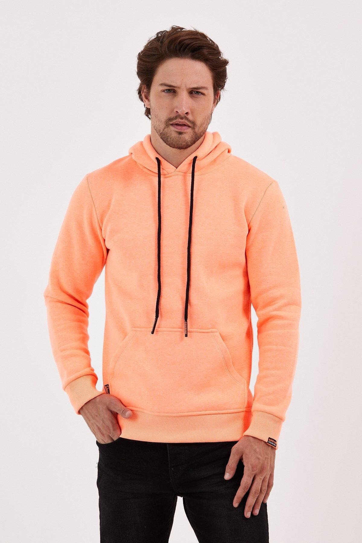 COMB NE M CHA L Salmon Color Kangaroo Pocket Hooded Sweatshirt 1205