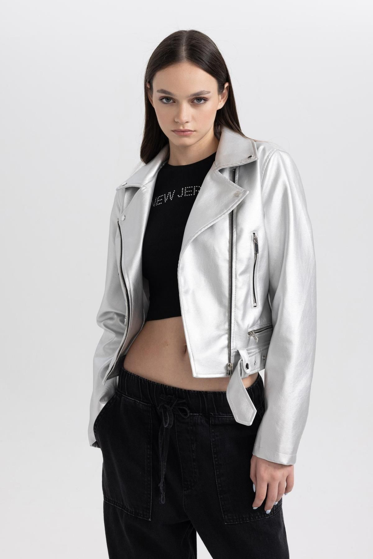 Shiny faux deals leather jacket