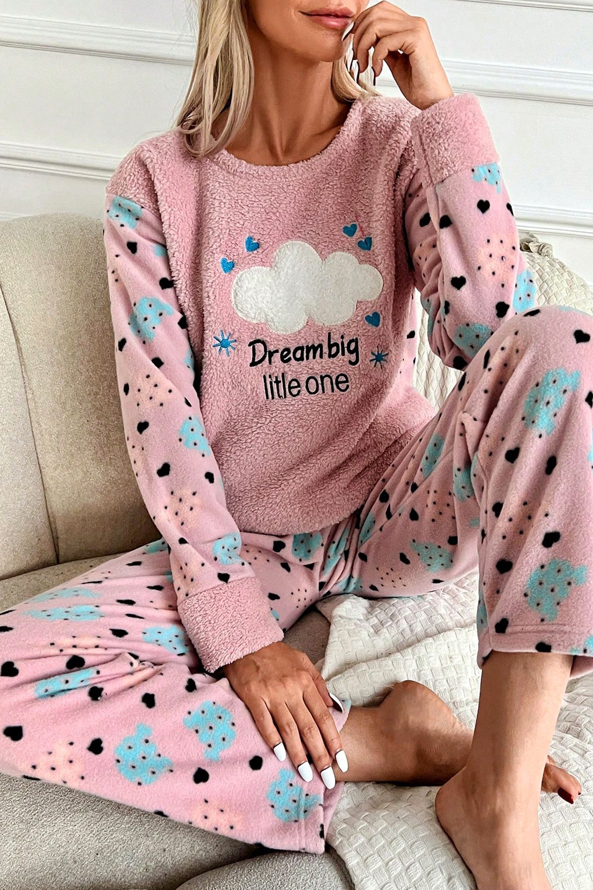 Nisanca Plush Fleece Pajama Set - Winter Plus Size Women's Pajamas -  Trendyol