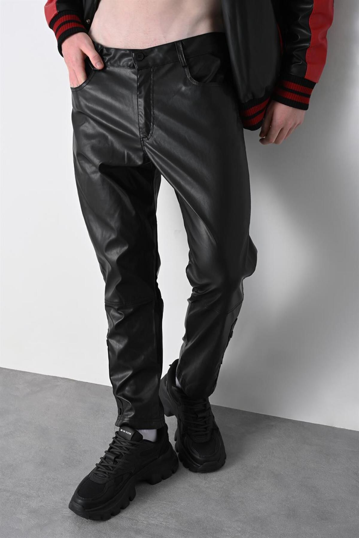 Gray leather pants store