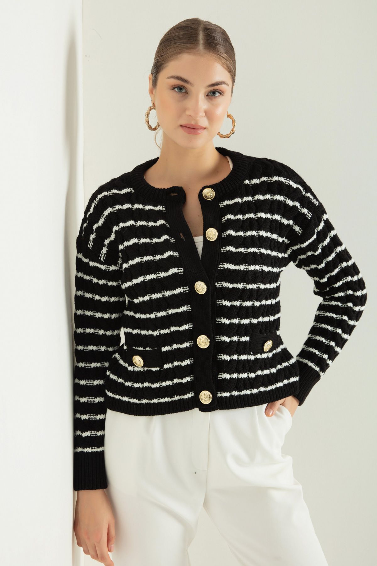 Black and gold cardigan store