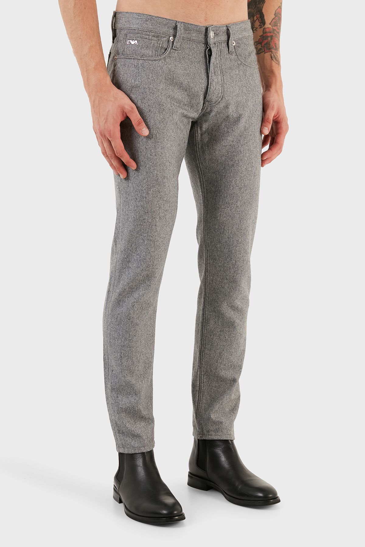 Emporio Armani Cotton and Wool Blend Slim Fit Trousers Men S