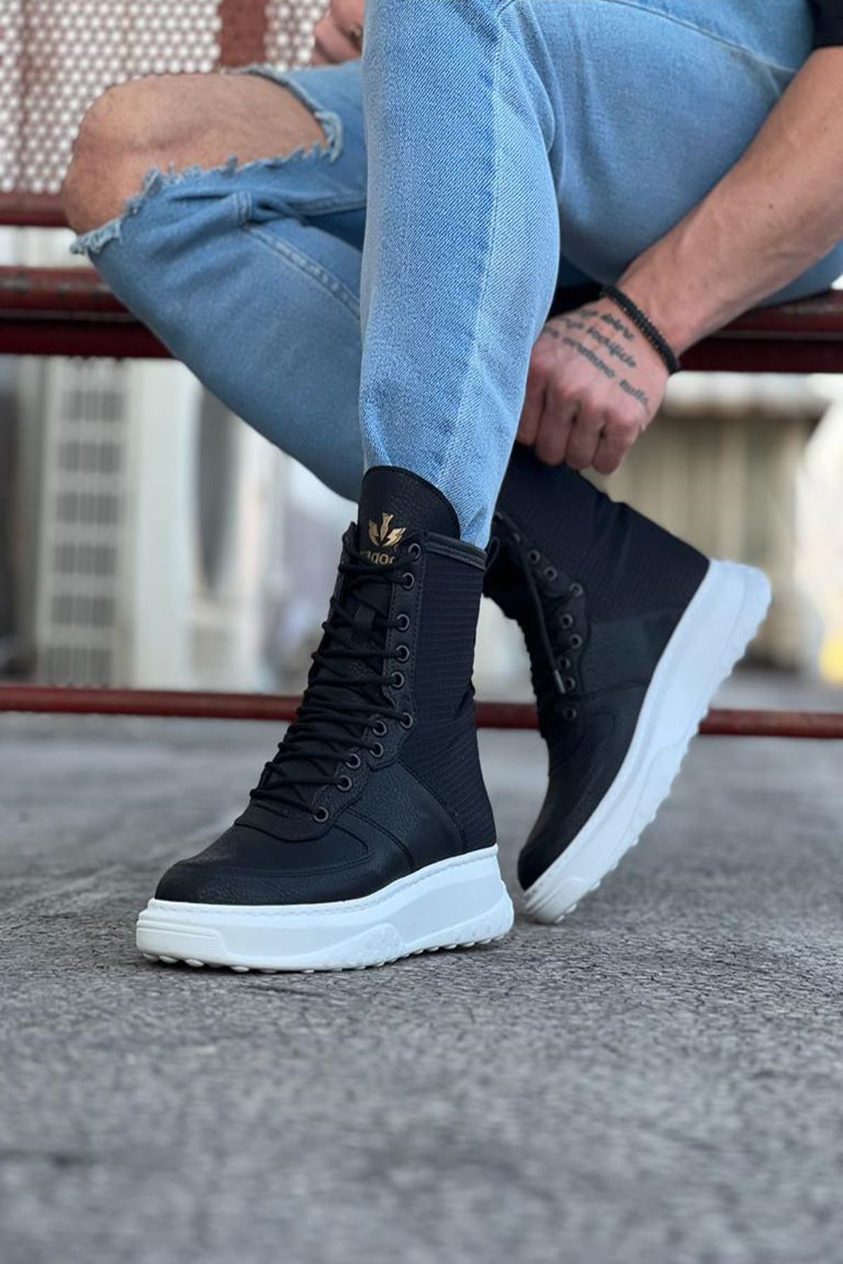 Mida Shoes Black Leather Long Lace up Men s Sports Shoes