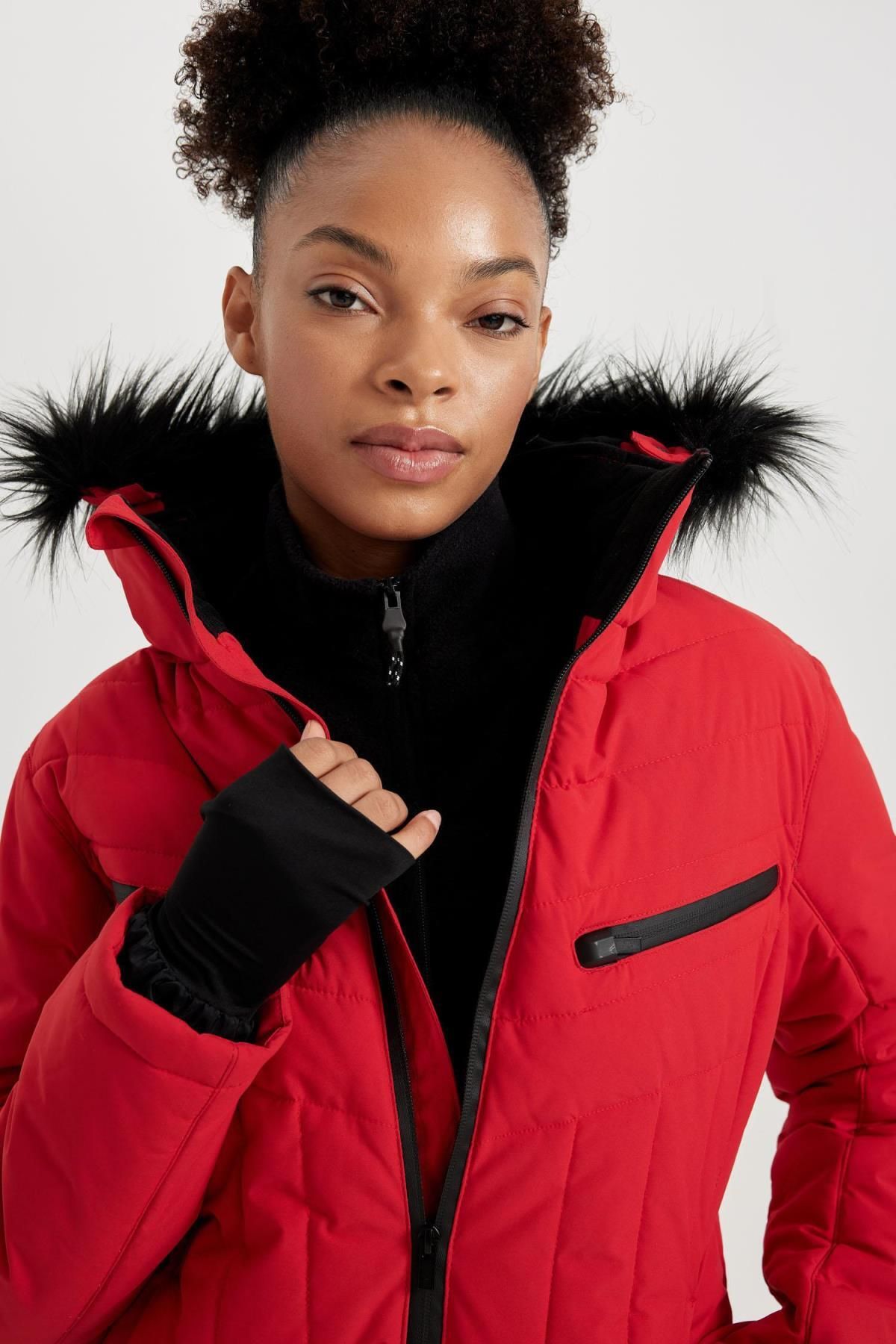 Defacto Fit Water Repellent Slim Fit Hooded Faux Fur Ski Suit