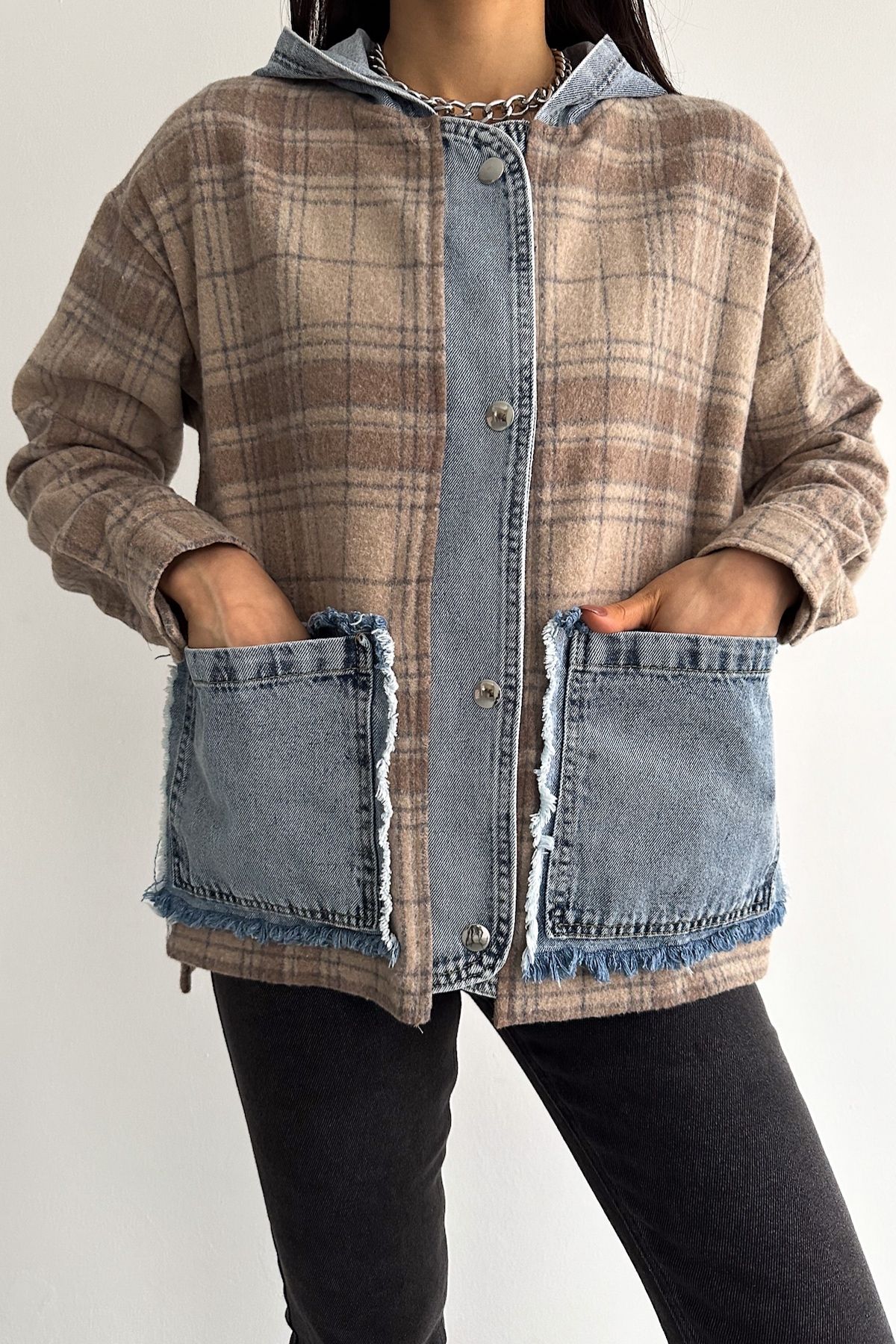 Denim jacket sales with plaid