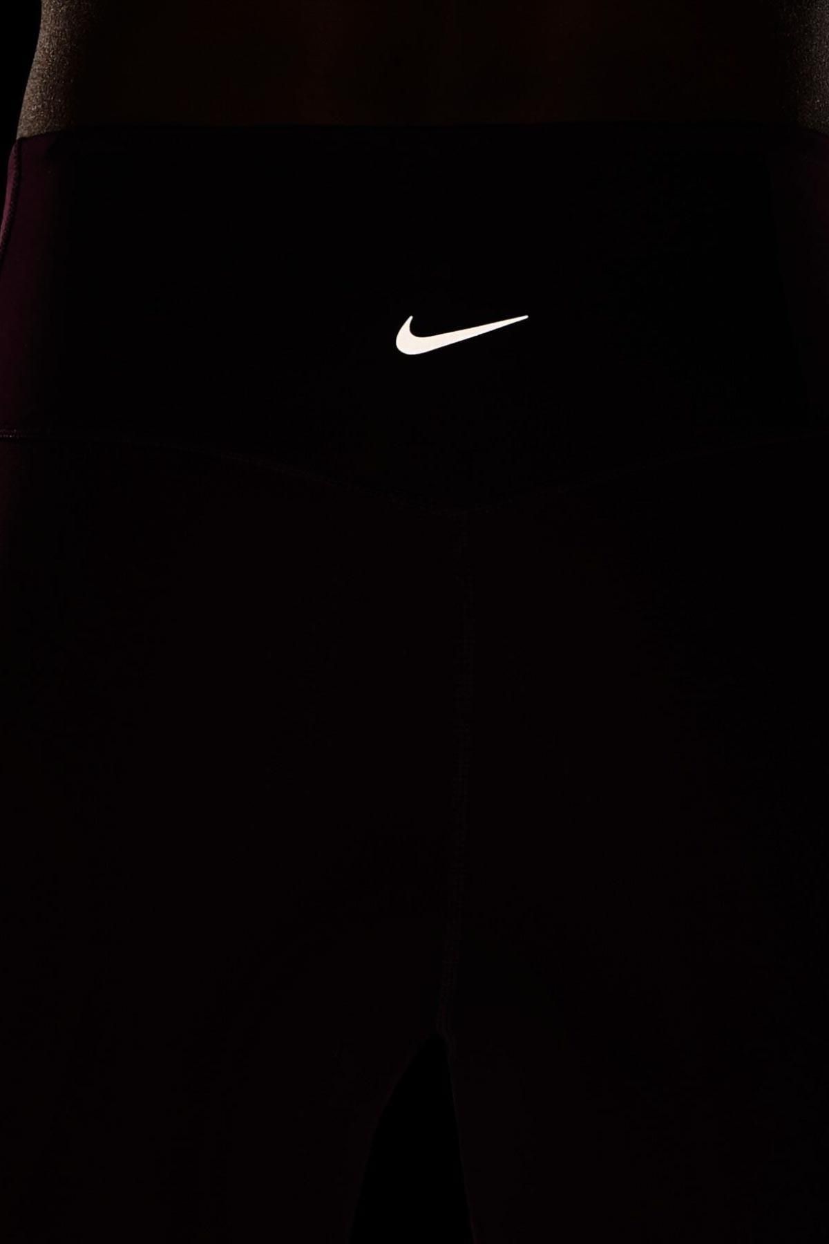 Nike One Dri Fit Big Double Swoosh Leggings, Burgundy Leggings