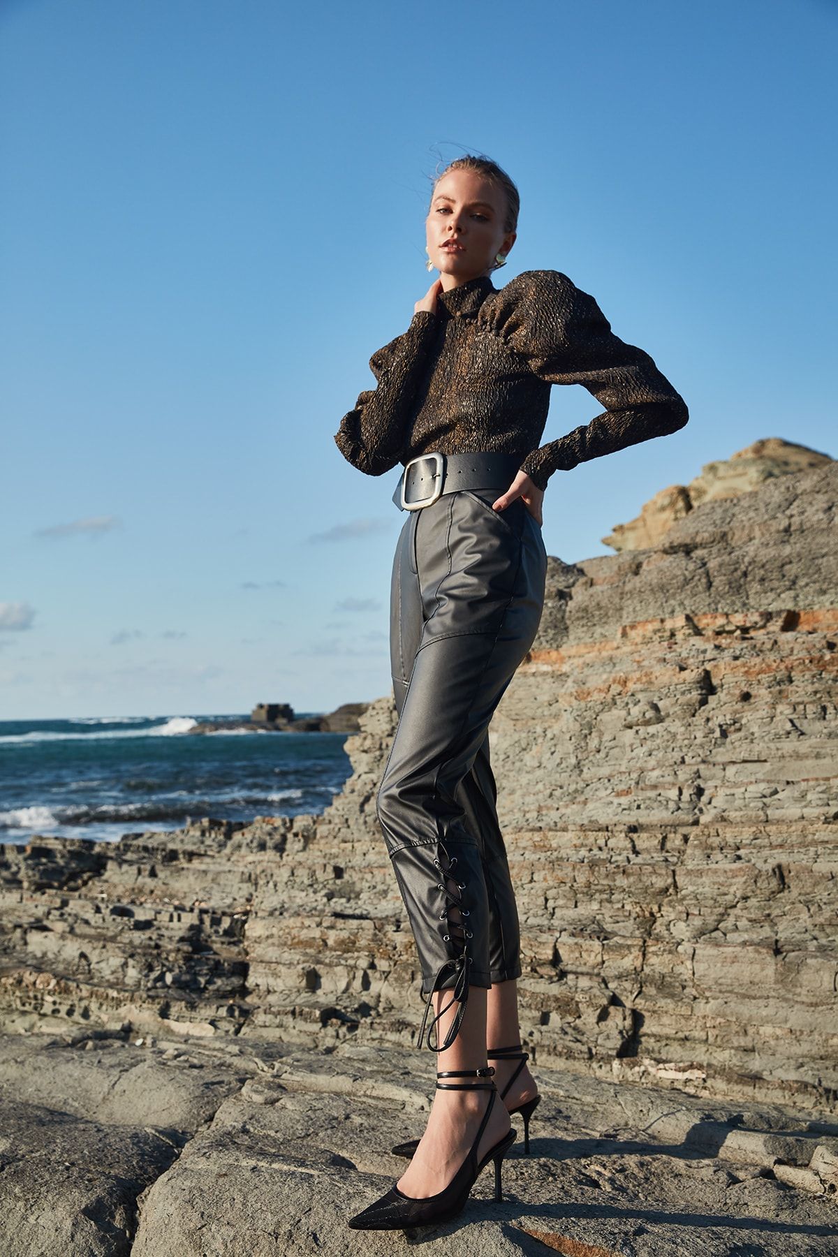 Trendyol Collection Black Cigarette Woven Faux Leather Trousers