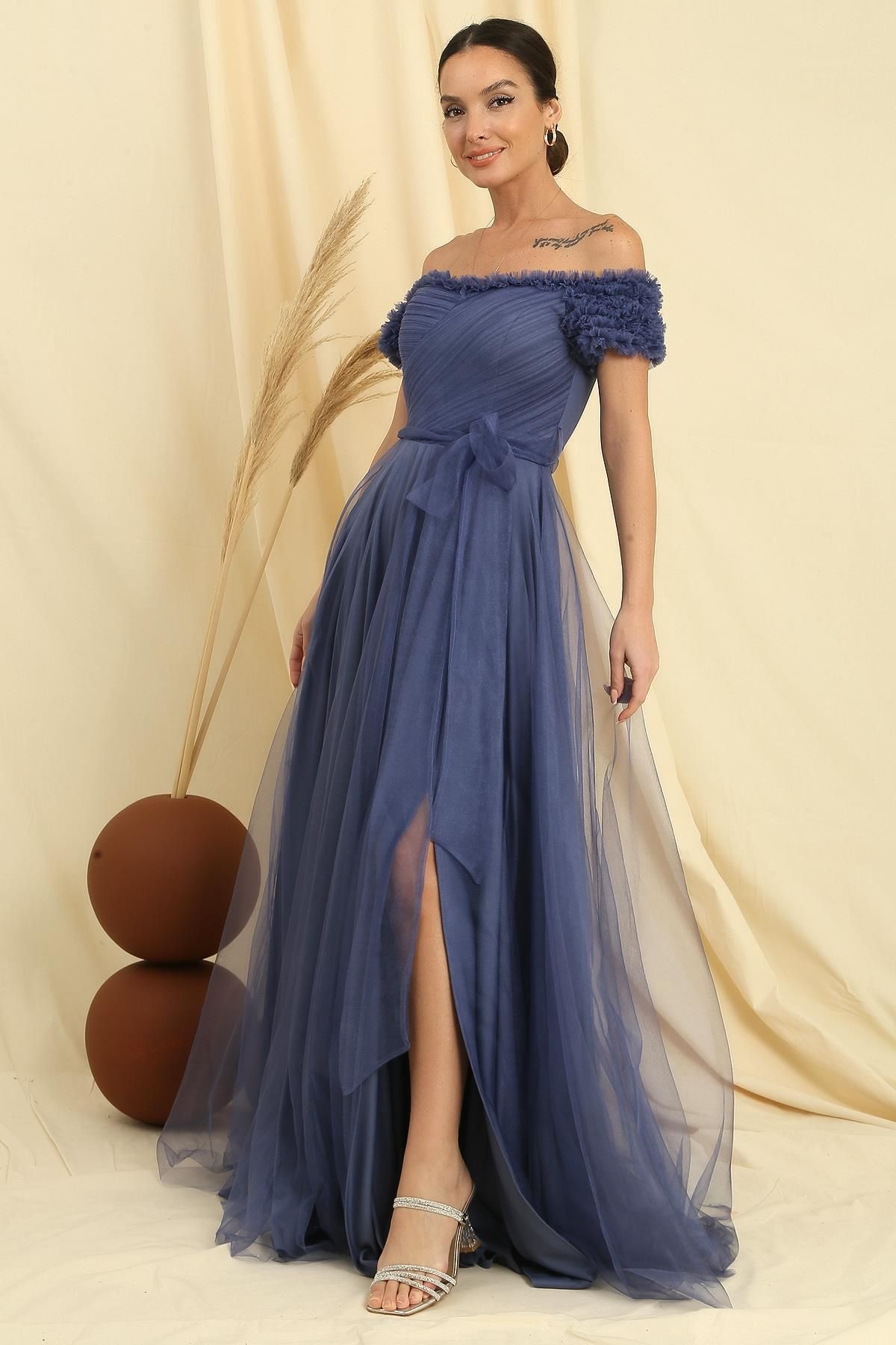 By Sayg Evening Prom Dress Dark blue A line Trendyol
