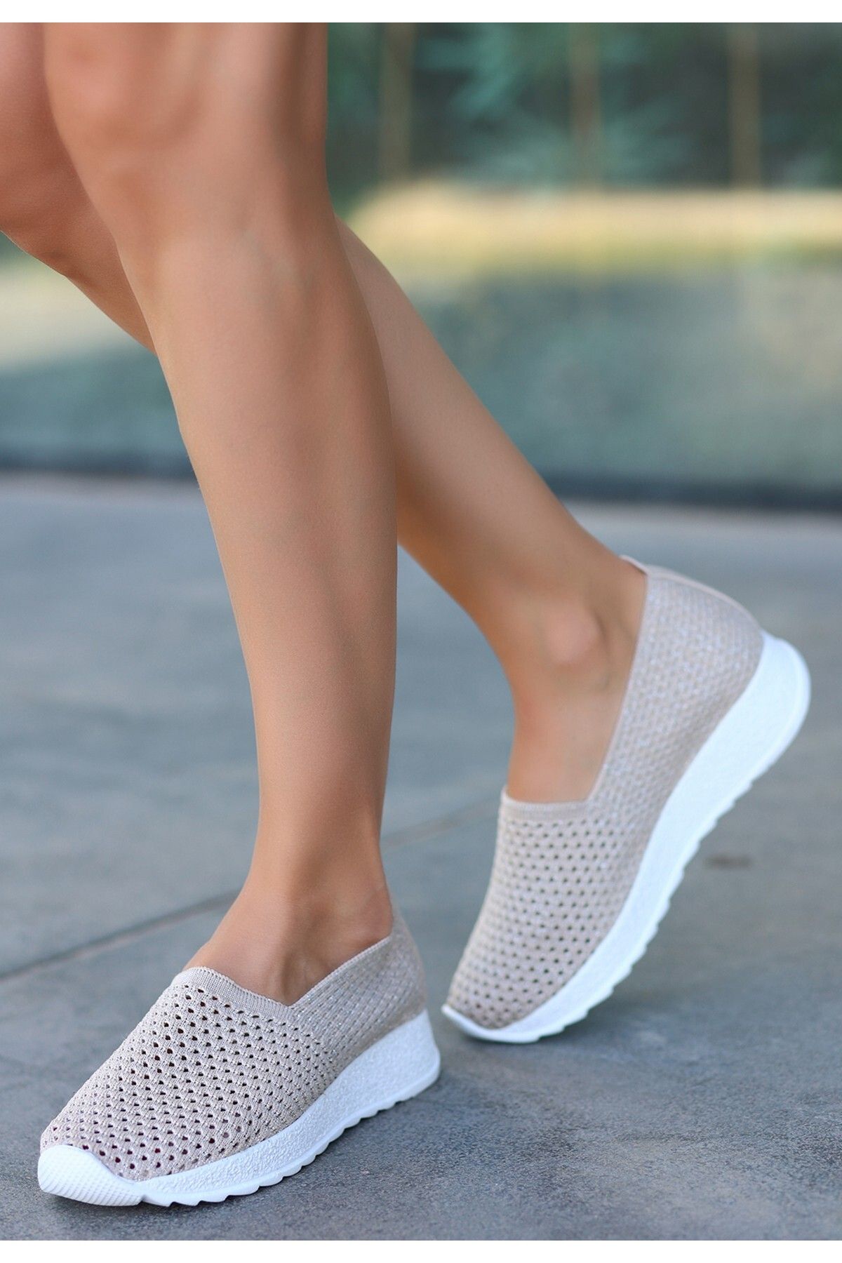 Erbilden Nily Cream Knitwear Glitter Ballerina Shoes Trendyol