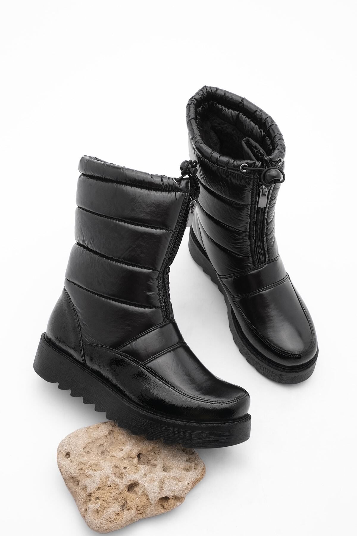 Black patent snow boots sales