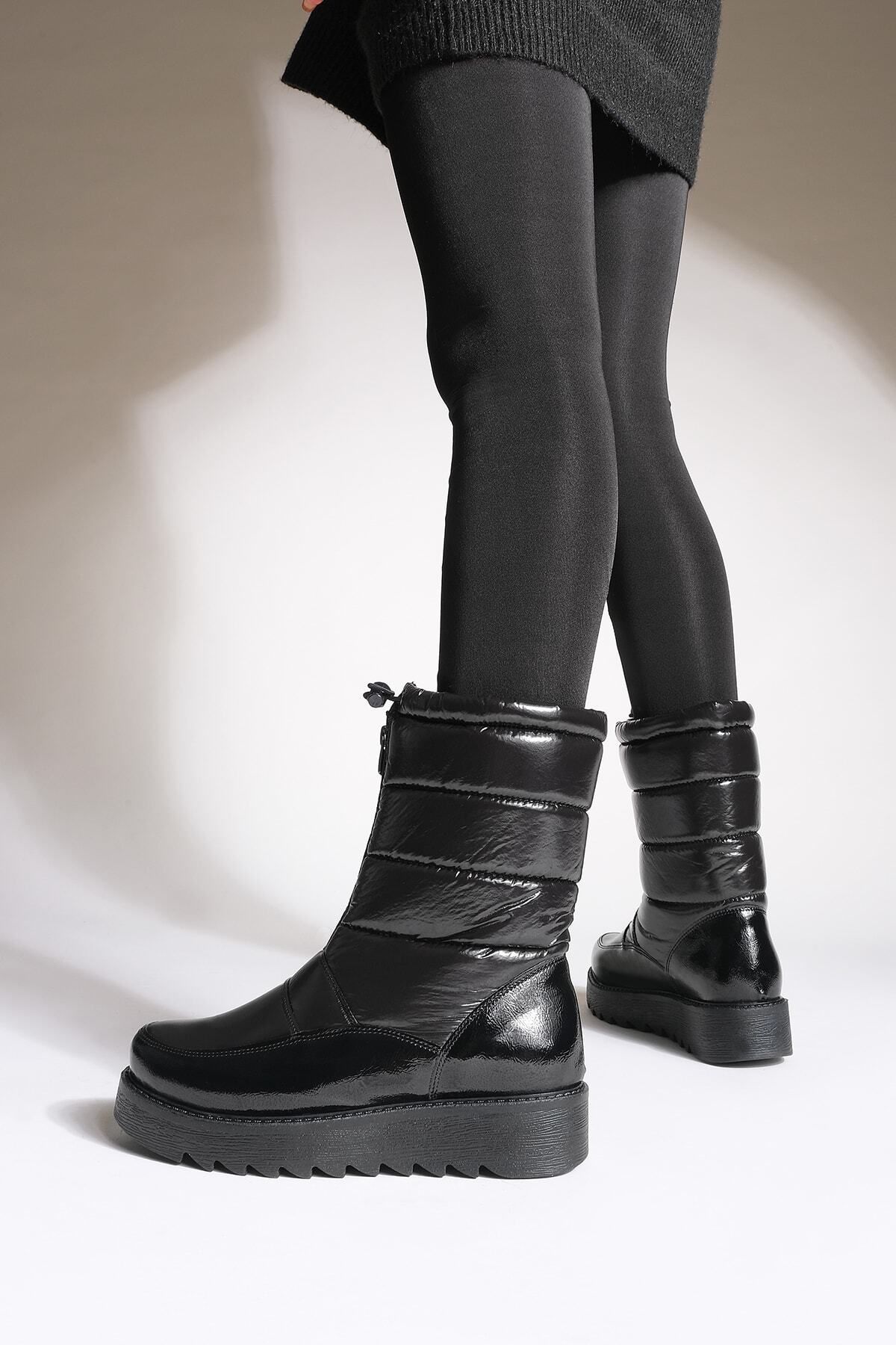 Black patent snow boots online