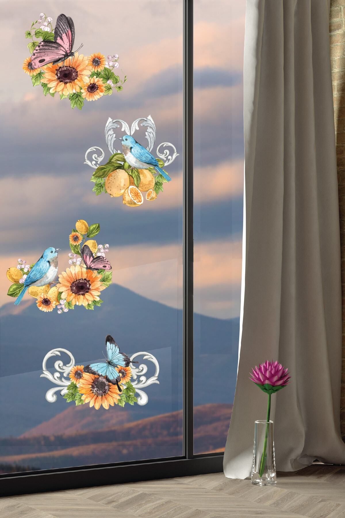 212shop Flower Pattern And Animals Decorative Glass Mirror Window Furniture Decor Sticker Set