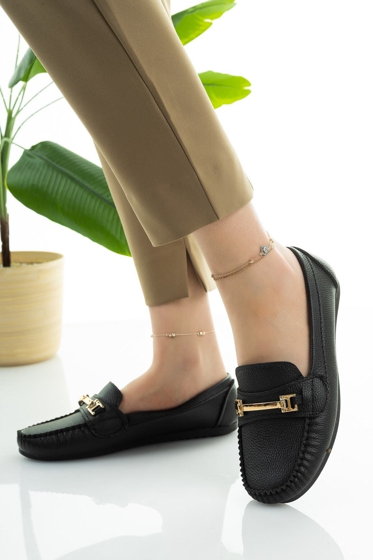 Modaf rsat Women s Flats Black Chain Buckle Lightweight