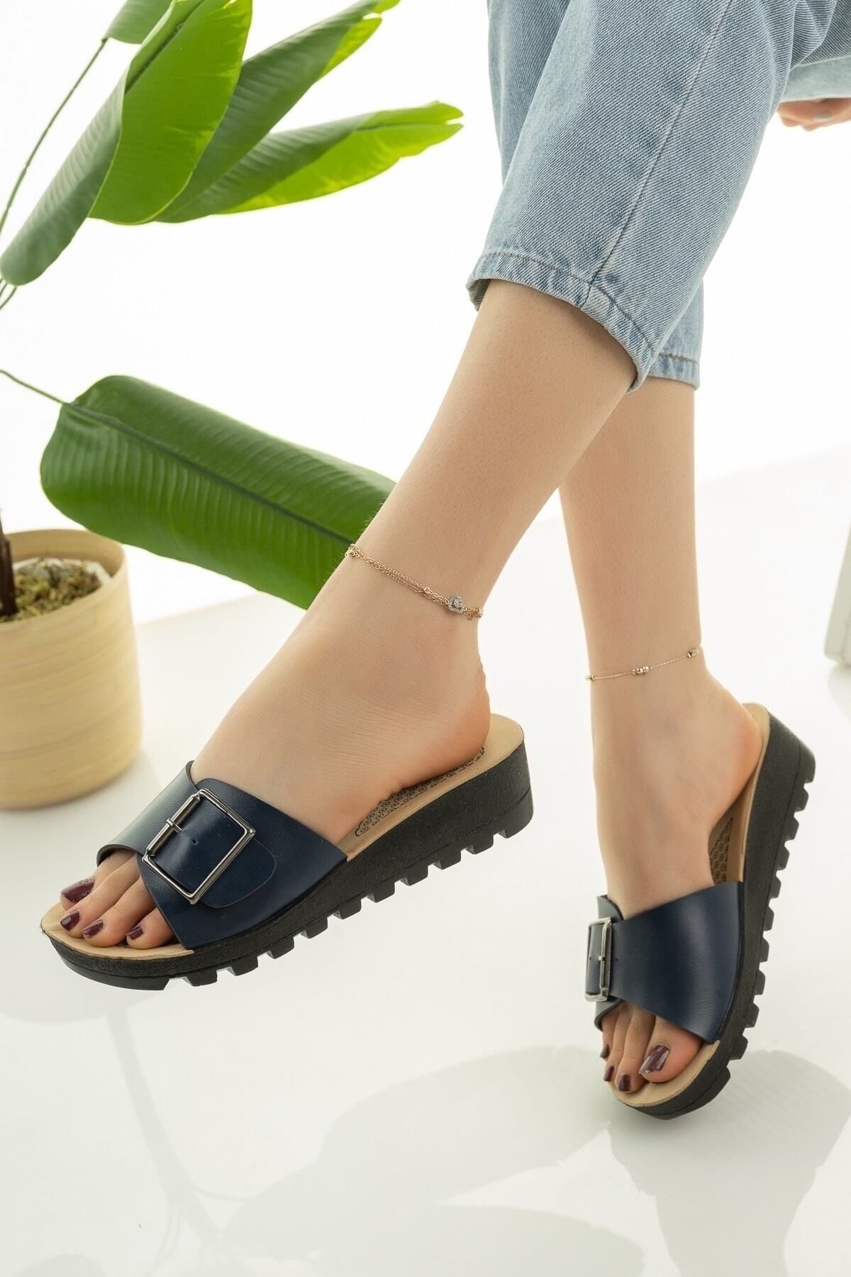 Womens navy best sale blue slippers