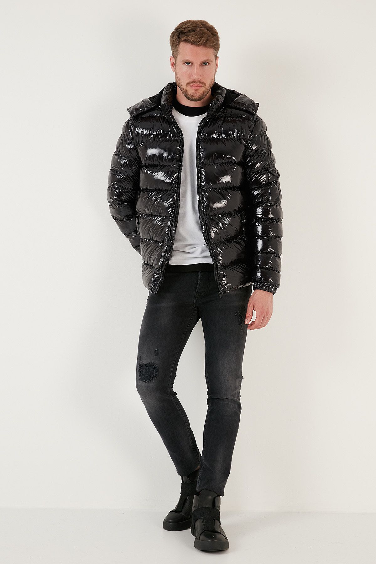 Buratti Slim Fit Removable Hooded Shiny Puffer Coat Men s COAT