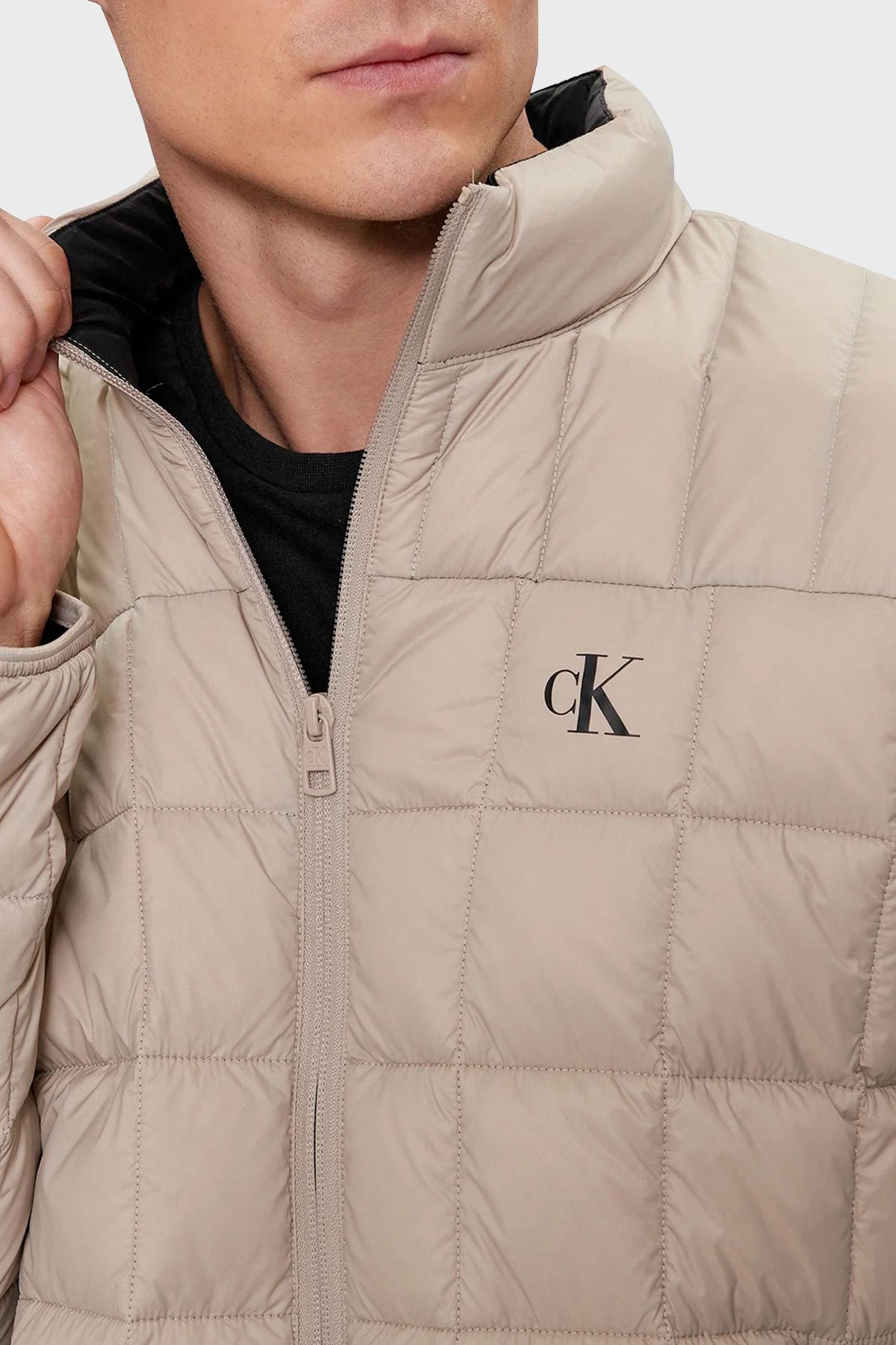 Calvin Klein Logo Stand Collar Water Repellent Quilted Coat