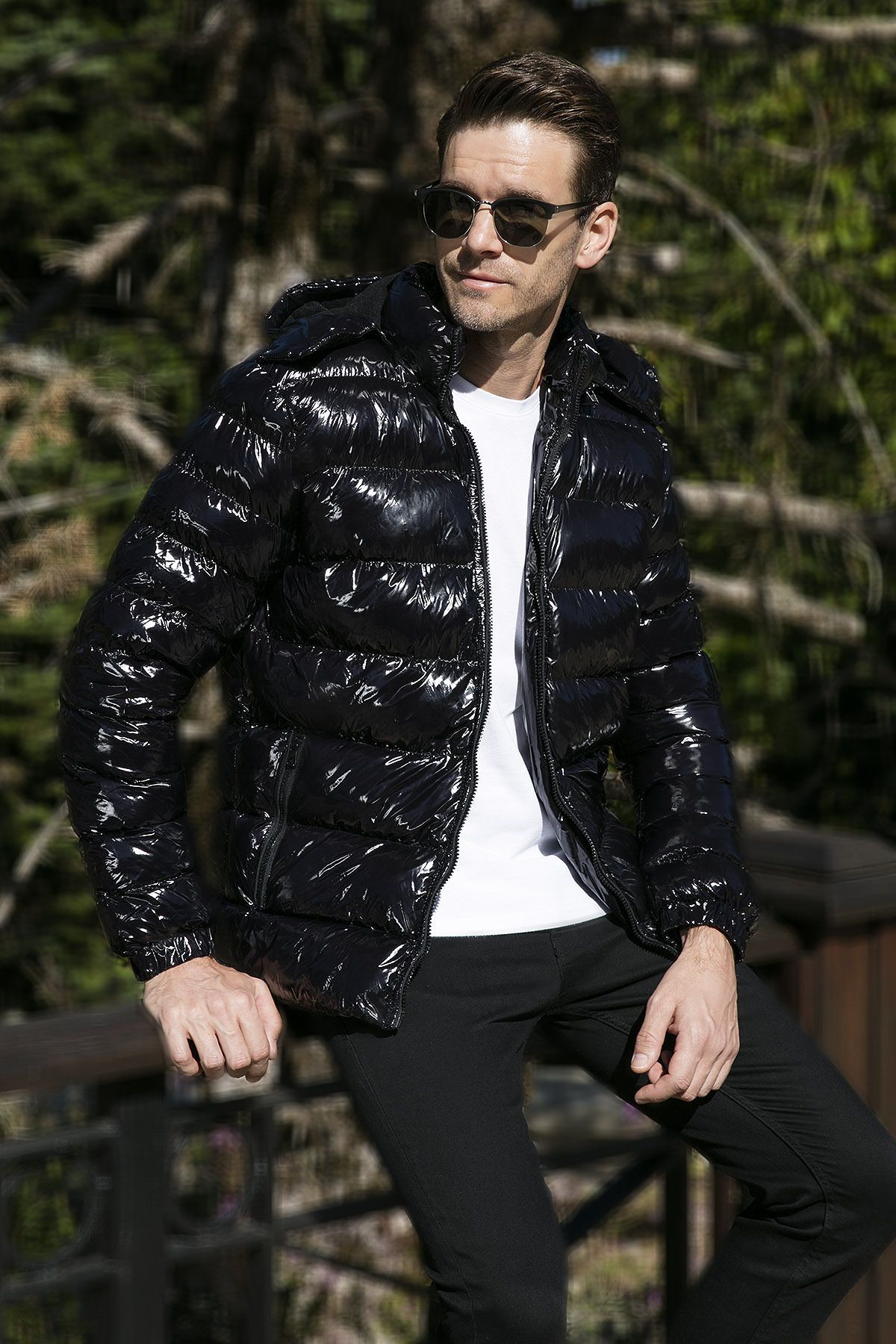 Shiny black sale jacket men