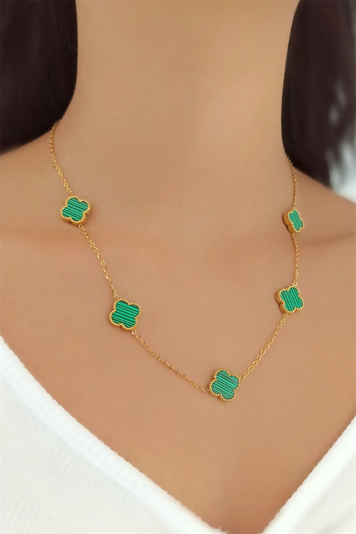 lk Accessories Steel Double Sided Mother of Pearl Clover Necklace Van Cleef Model TrKolyye50339