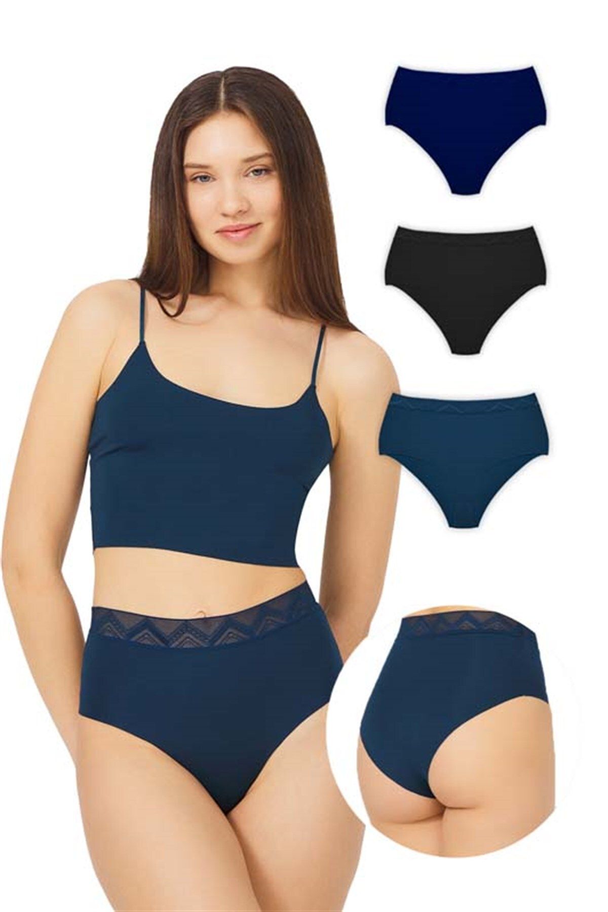 Cottonhill High Waist Basic Laser Cut Bikini Panties 3 Pack - 6 - Trendyol