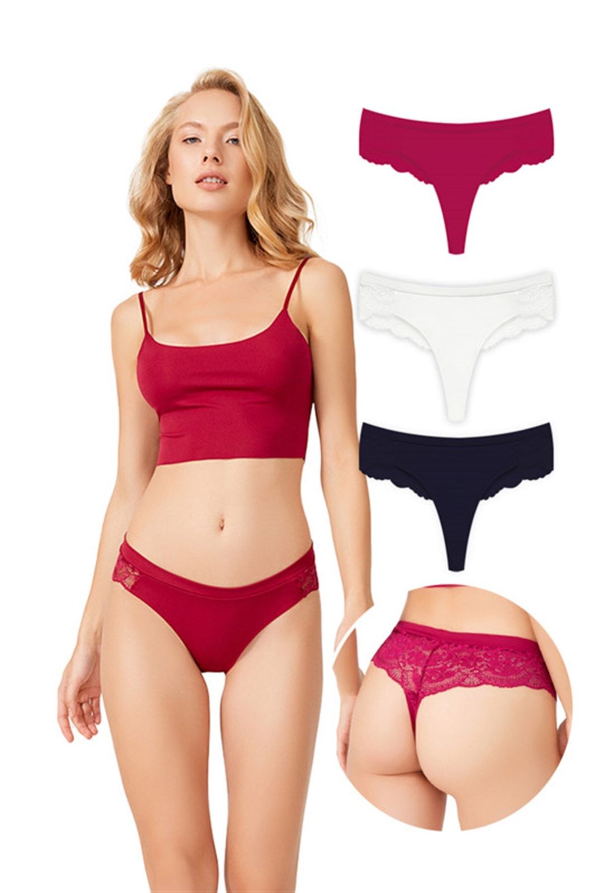 Cottonhill Lace Back Laser Cut Women's Brazilian 3 Pack Panties - 3 -  Trendyol