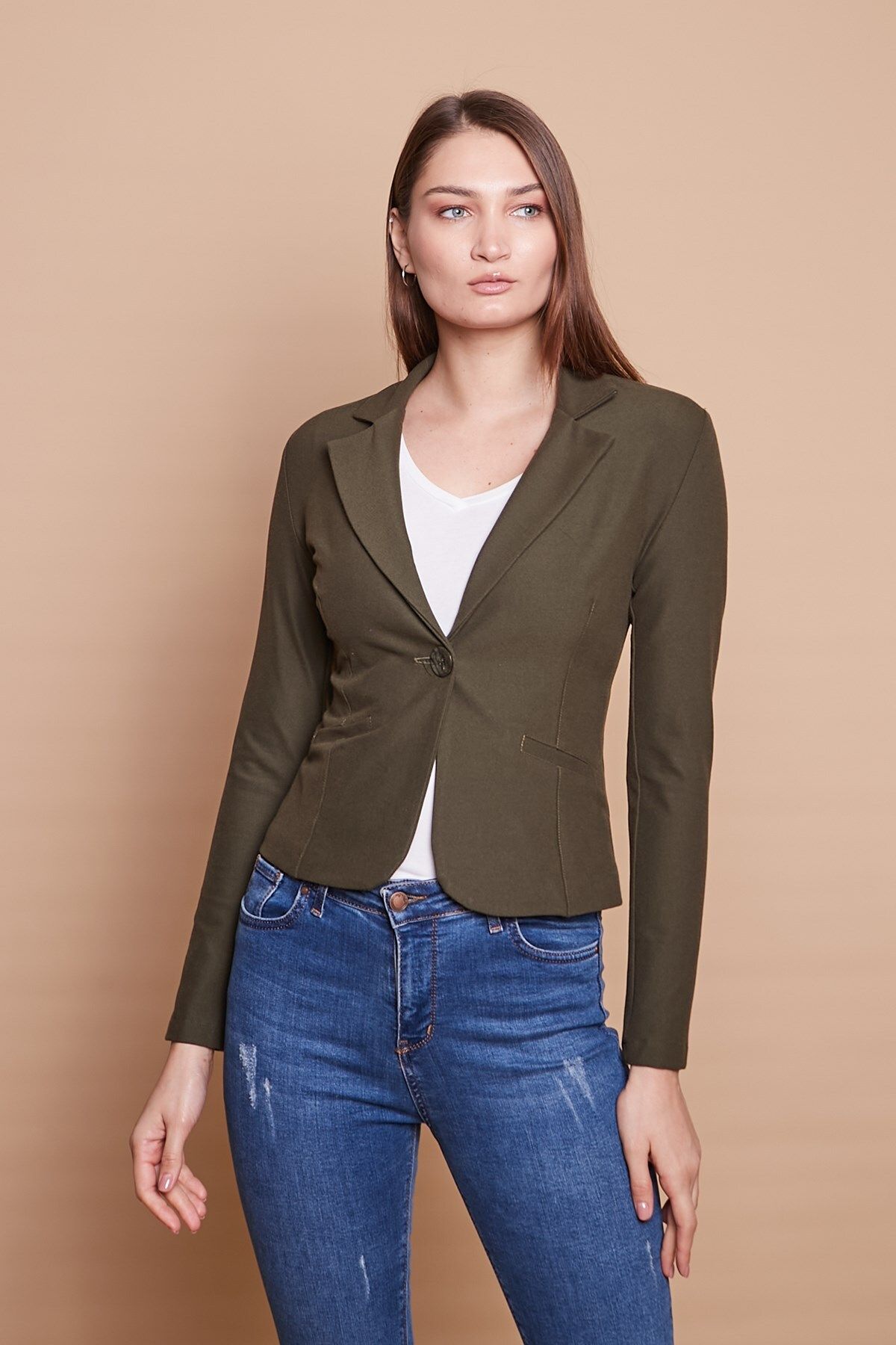 Jument Collared Flato Pocket Long Sleeve Cotton Fabric Short