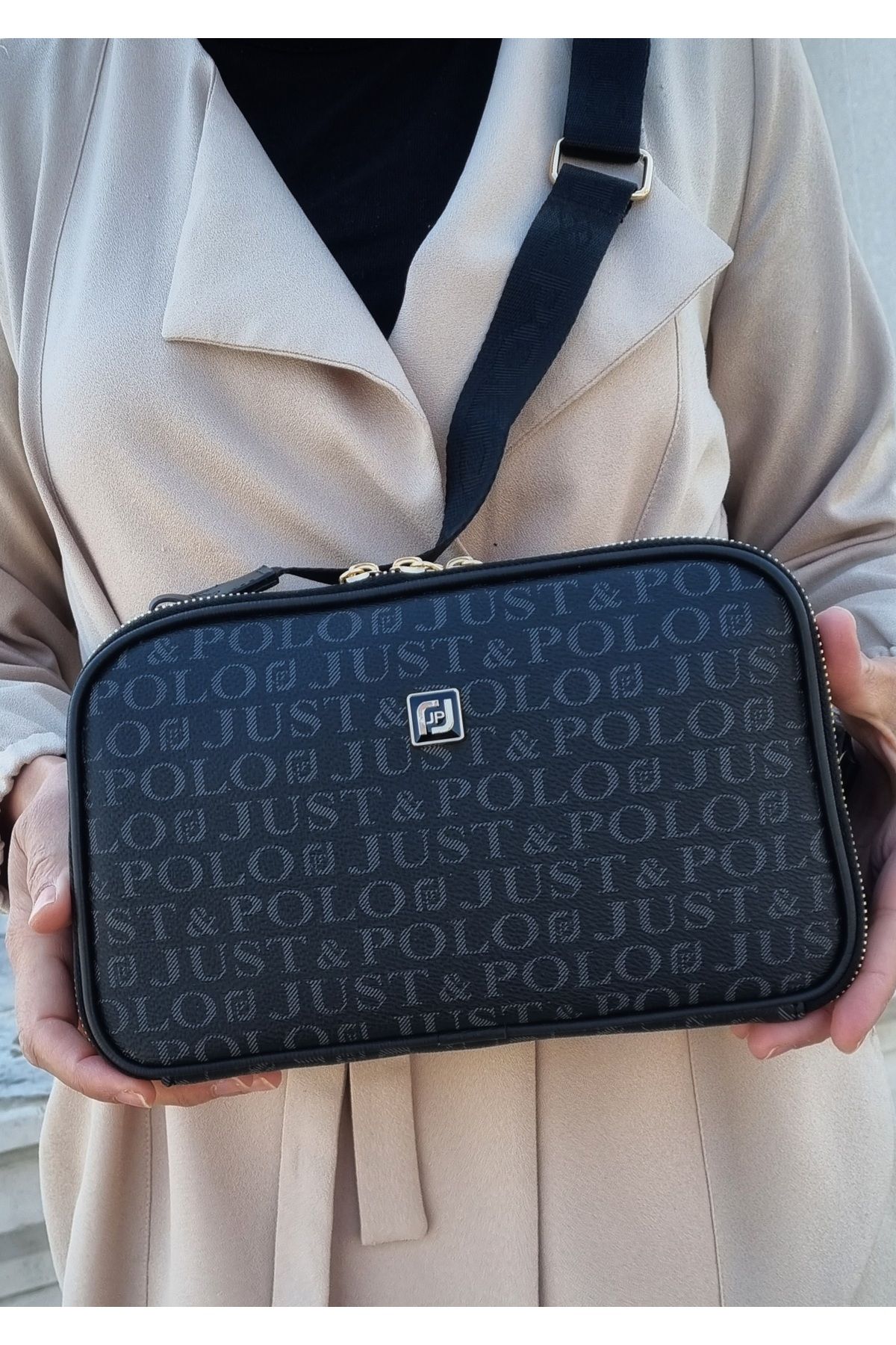 Just Polo Women s Black 5 Compartment Adjustable Long Strap