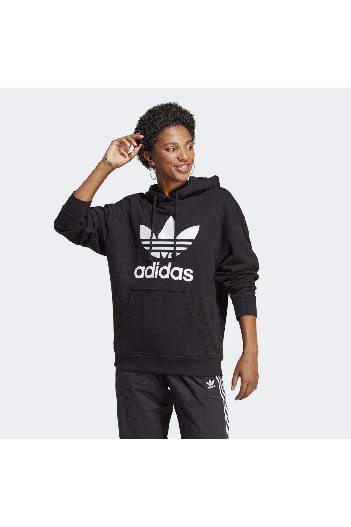 Grey adidas trefoil hoodie hotsell