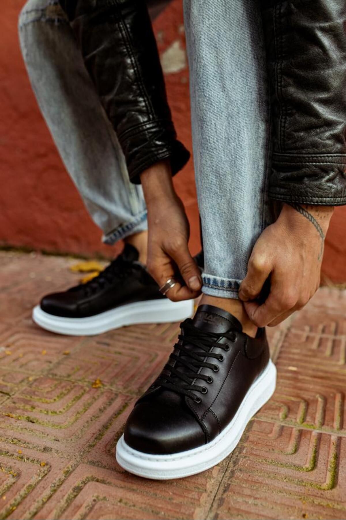 Black casual shoes with white sole sale