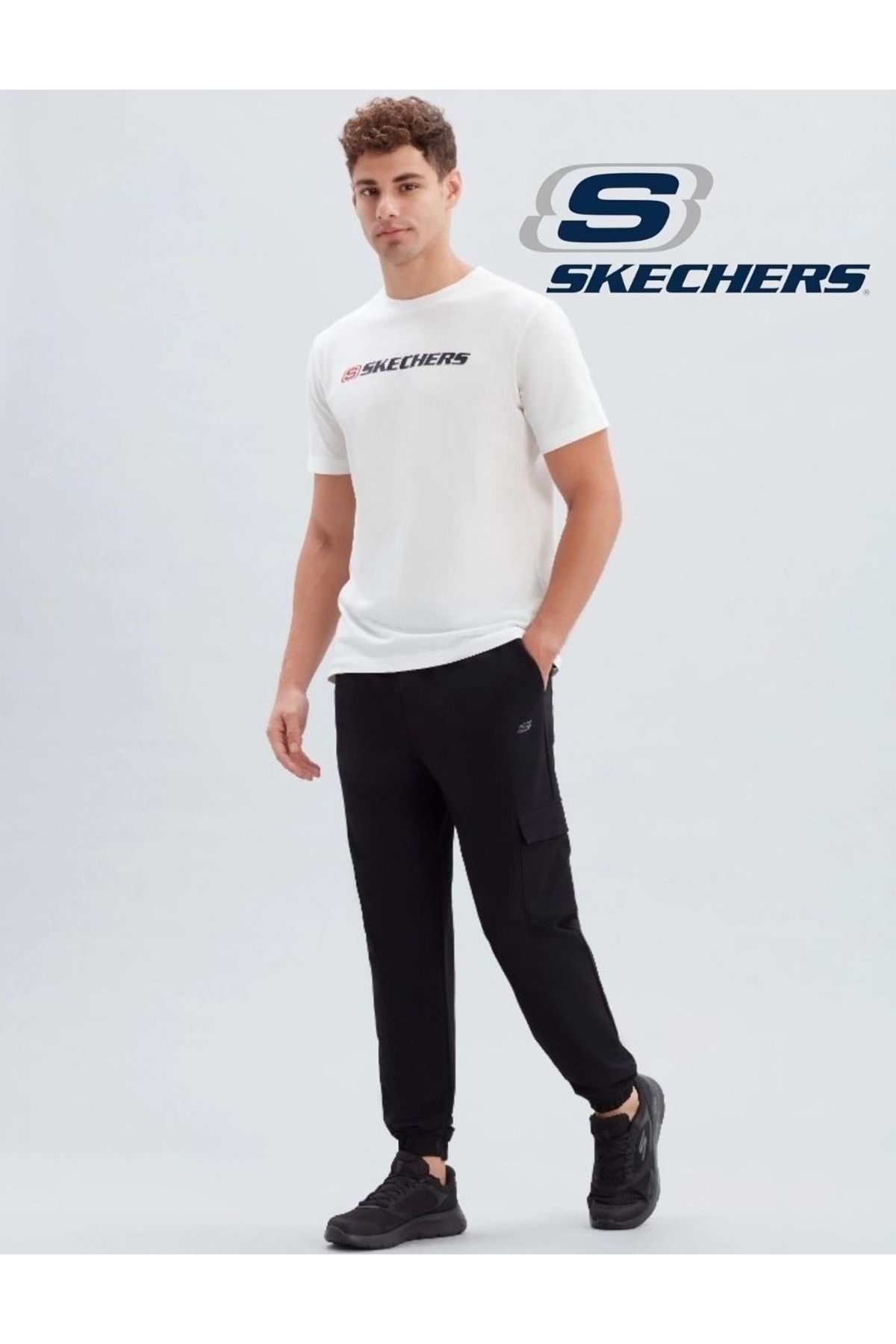 Skechers sweatpants mens black discount