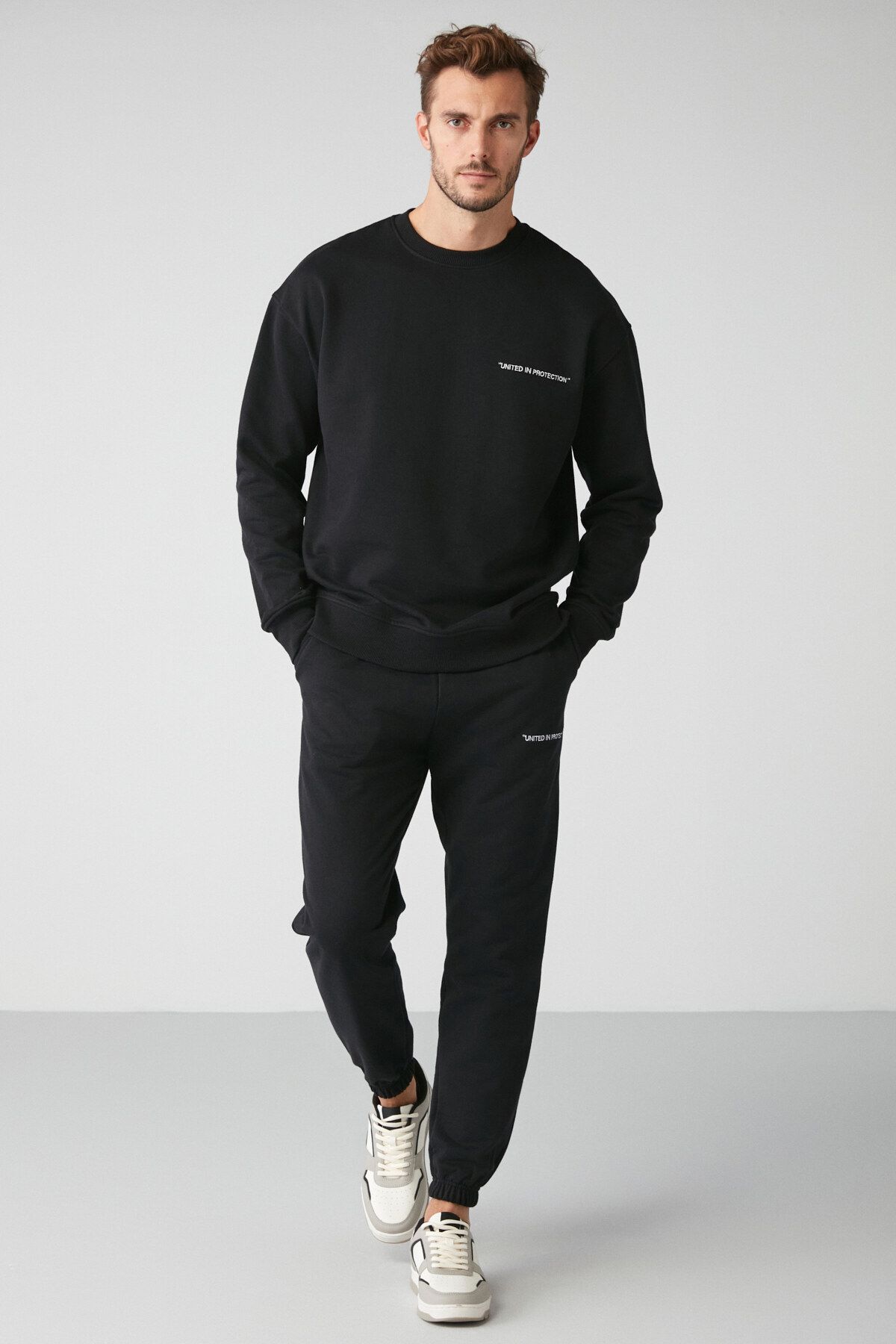 GRIMELANGE Marshall Men s Soft Fabric Embroidered Black Tracksuit