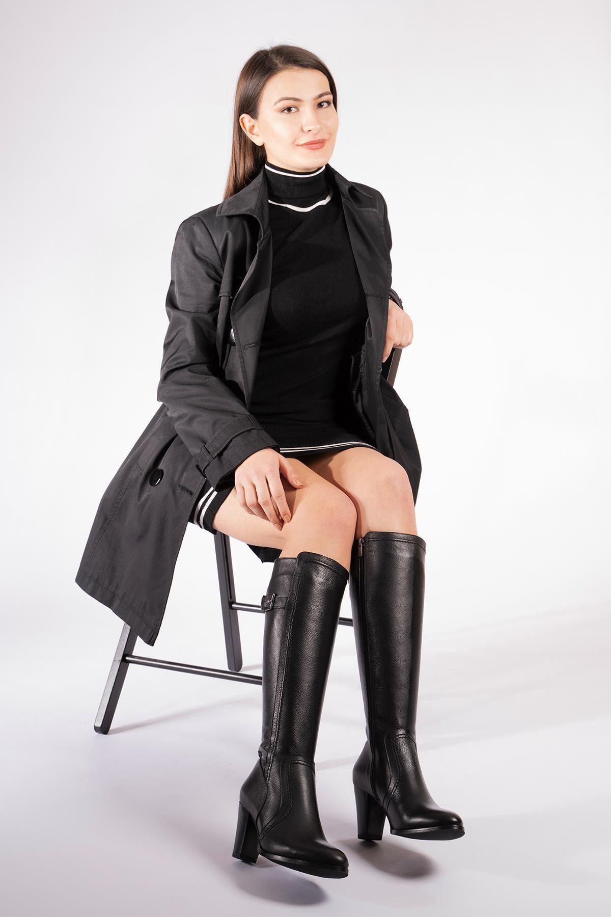 CZ London Genuine Leather Women s Boots Heeled Winter Shoes Trendyol